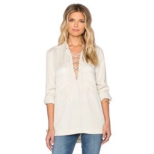 Free People Under Your Spell Lace Up Blouse Beige